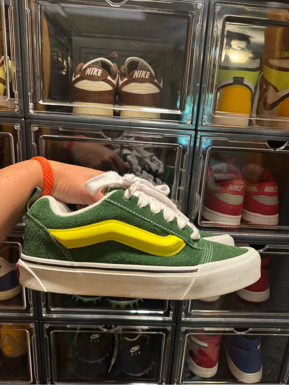 Vans Kids Old Skool in Green with Yellow Stripe